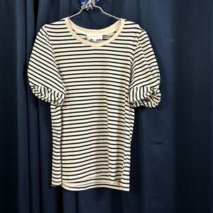 POMANDER PLACE Striped Vesty Puff Short Sleeve Crewneck